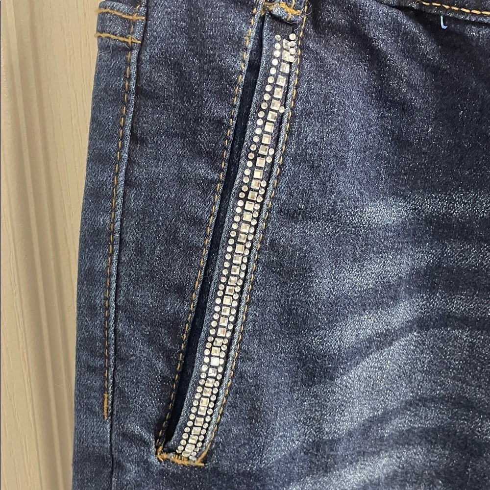 Oak New York High Waist Wide Leg Rhinestone Pocket Dark Wash Denim Jeans Sz 2/26 - Picture 5 of 16